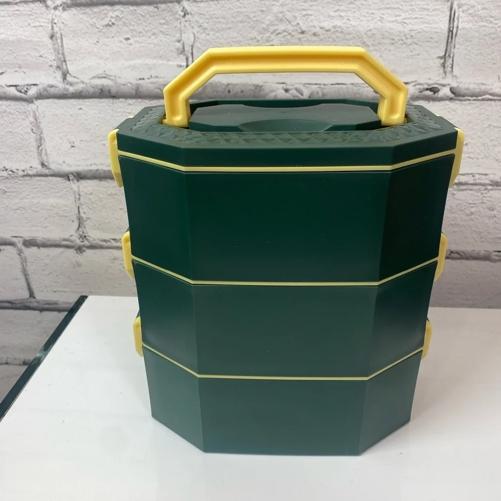 Bento Lunch Box Stackable 3 Tiers With Utensils Green NWT Bento Box Food Storage